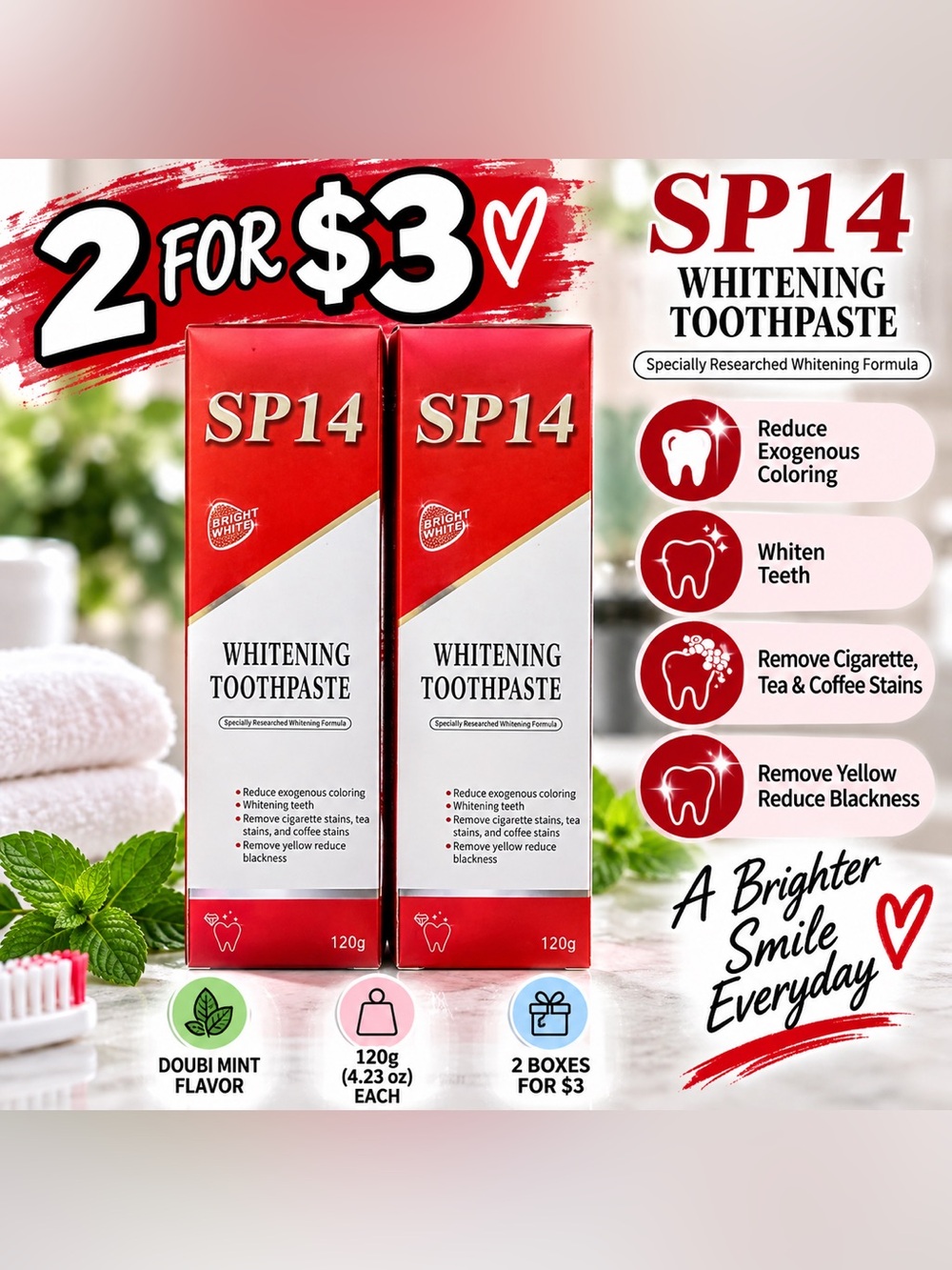🪥 SP14 Whitening Toothpaste — 2 for $3! ✨